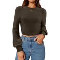 thumbnail image 1 of Pull pour Femmes Col Rond Ajusté T-Shirts Automne 2024 Tricoté Côtelé Manches Longues Tee Basique, 1 of 4