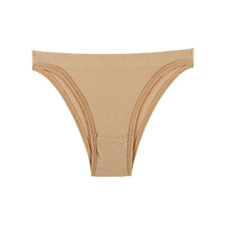 

Glookwis Ladies Panties Solid Color Underwear No Show Thongs Daily Comfy Bikini Briefs Seamless Lingerie Nude Color XL