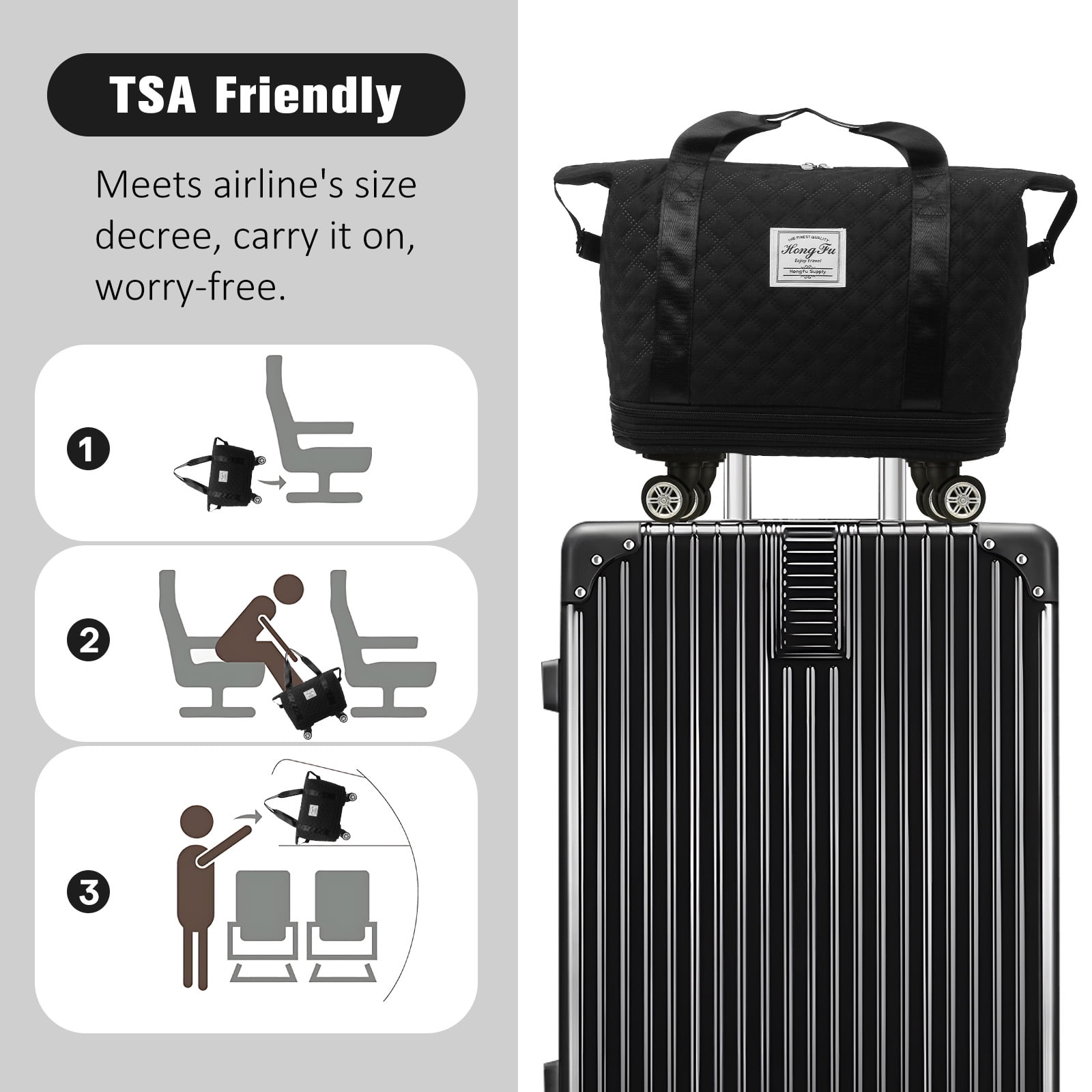 Expandable Rolling Travel Bag With 360° Detachable Wheels Trolley Sleeve Pocket Foldable Luggage Bag Waterproof Carry On Overnight Tote Duffle Bag For Home Storage Gym Moving Camping
