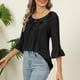 thumbnail image 5 of Sudaderas con capucha para mujer,Blusa informal de manga 3/4 para mujer, estilo vendaje, mezcla de algodón y lino, cuello redondo, corte holgado, ideal para primavera y verano, sopatenor, 5 of 8