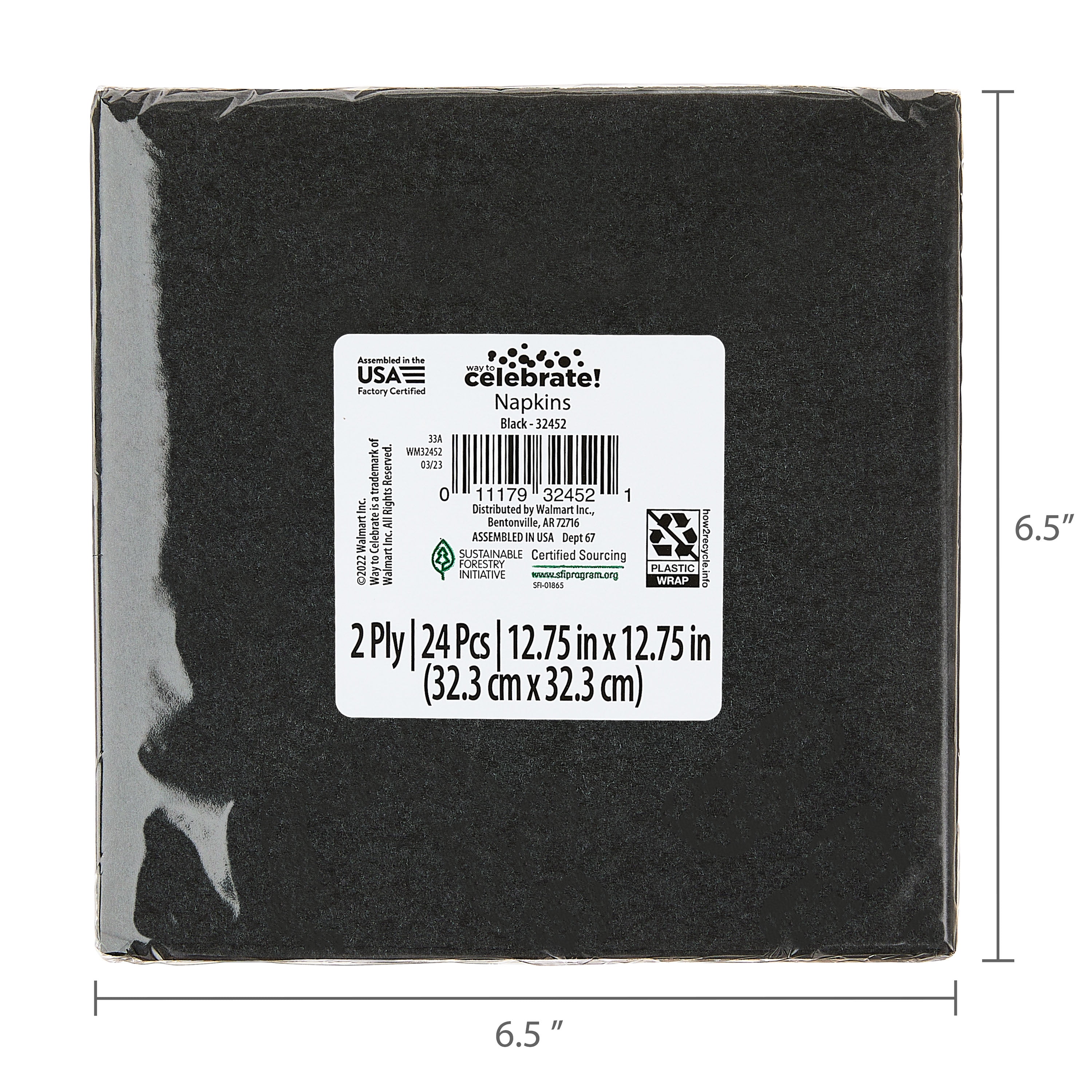 (6 pack) 24CT 6.5IN x 6.5IN Black Disposable Paper Napkins by Way To Celebrate
