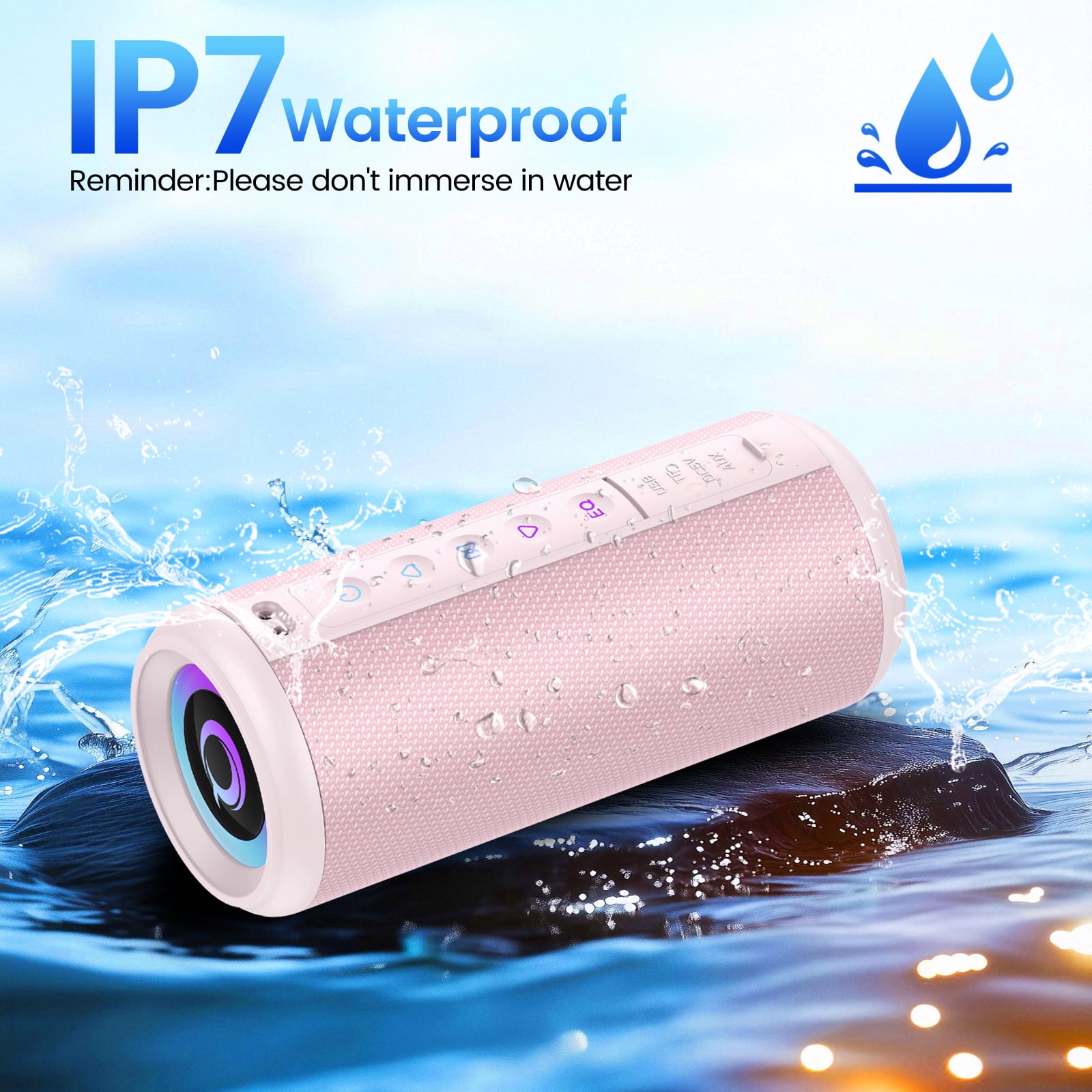 Cillso Portable Bluetooth Speaker, 2026 Bluetooth 5.4, 20W HD Stereo Sound, 20H Playtime, RGB LED Lights, IPX7 Waterproof, TWS Pairing, Wireless Outdoor Speaker for Home, Party, Camping (Pink)