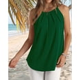 thumbnail image 2 of Womens Pleated Tank Tops Spaghetti Strap Camisole Halter Tops Curved Hem Fashion 2025 Green XL, 2 of 7