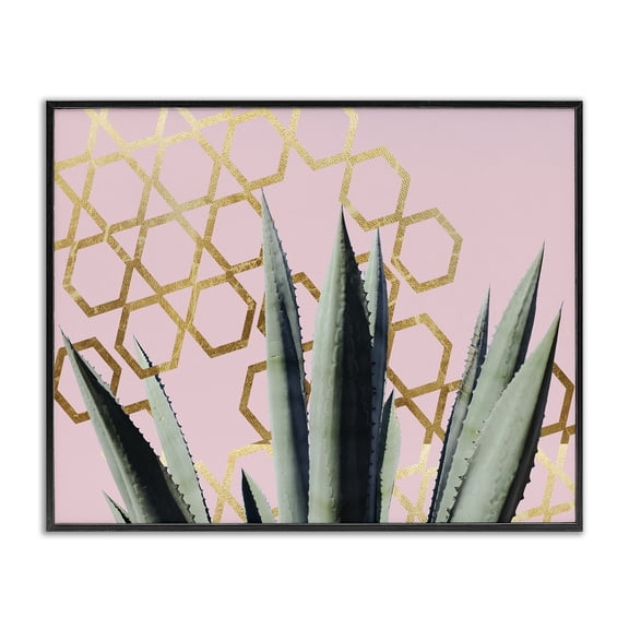 Stupell Industries Glam Cactus Leaves Pink Geometric Pattern Black Framed Giclee Art, 20 x 16, by Lil' Rue