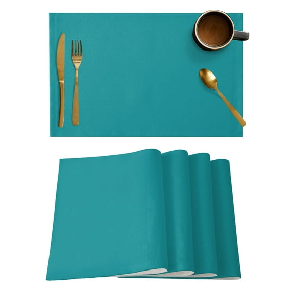 Teal Placemats Set of 4, Turquoise Pure Teal Placemats for Dining Table, Place Mats for Kitchen Tabletop, Waterproof Wipeable Dining Table Mats Set