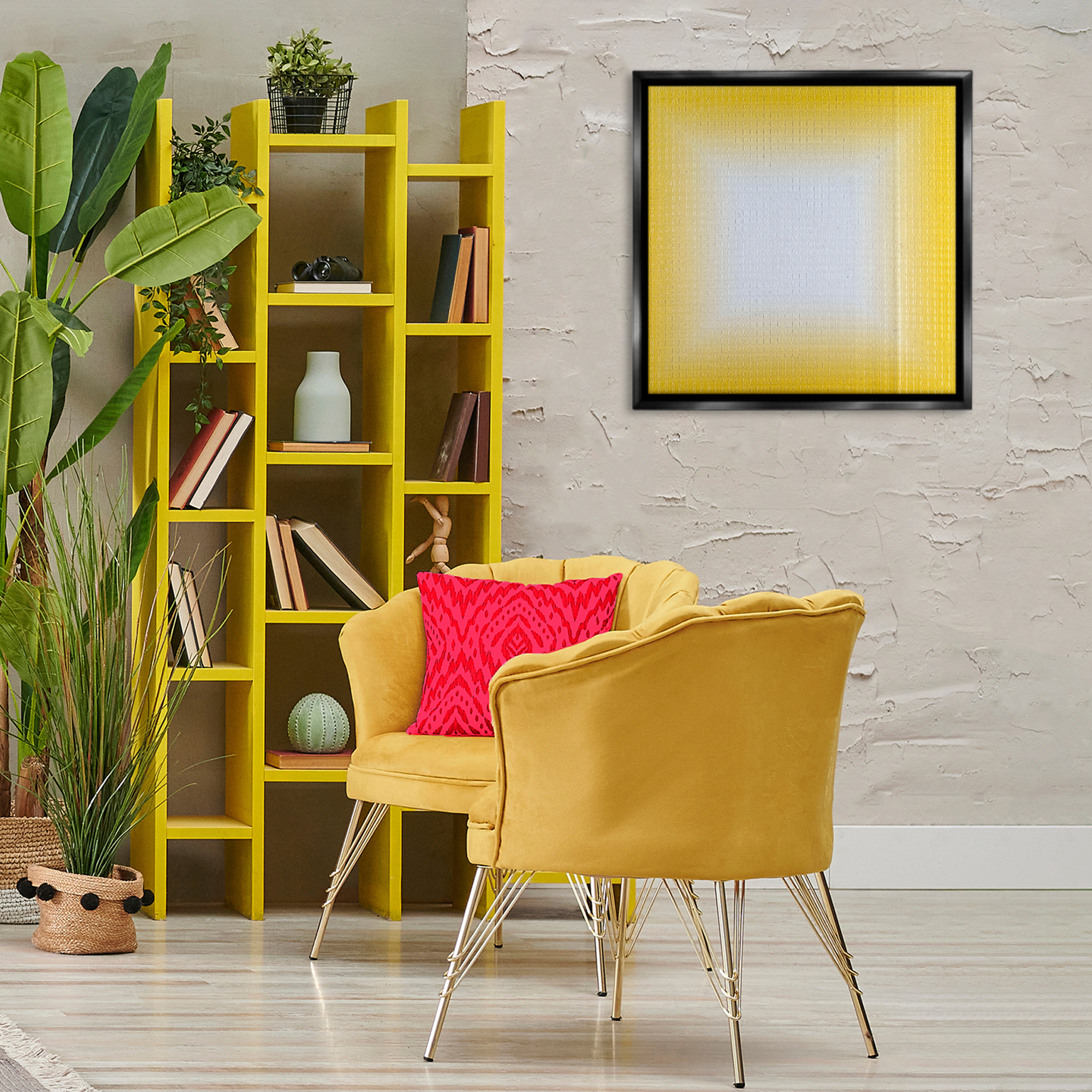 Stupell Industries Yellow Ombre Fade Abstract Painting Black Floater Framed Canvas Art Print Wall Art, 25 x 25
