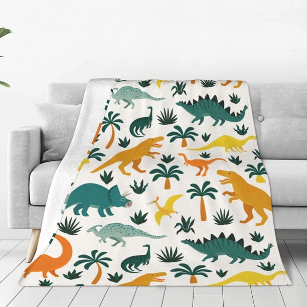 Fotbe Dinosaurs and Tropical Leaves Manta de Franela Acolchonada con Estampado, Súper Suave y Esponjosa, Extra Grande para Sofá, Cama, Uso Todo el Año-40"x30"