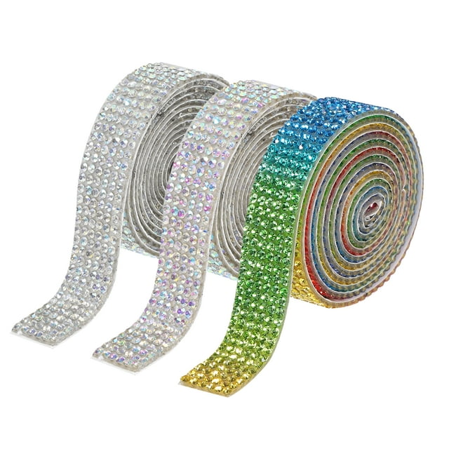 Unique Bargains 3Roll 1 Yard 8mm Self Adhesive Crystal Rhinestone Ribbon for Crafts Project, White,Colorful,4 Color