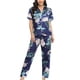 thumbnail image 1 of Pijamas de dos piezas para mujer, conjunto de pantalón superior de manga corta sedosa, cuello en V, botones, moda de verano, ropa de dormir, 1 of 5