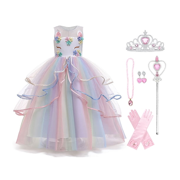 1 9Y Pastel Unicorn Bustle Tutu Dress Princess Children Girls Halloween Costume