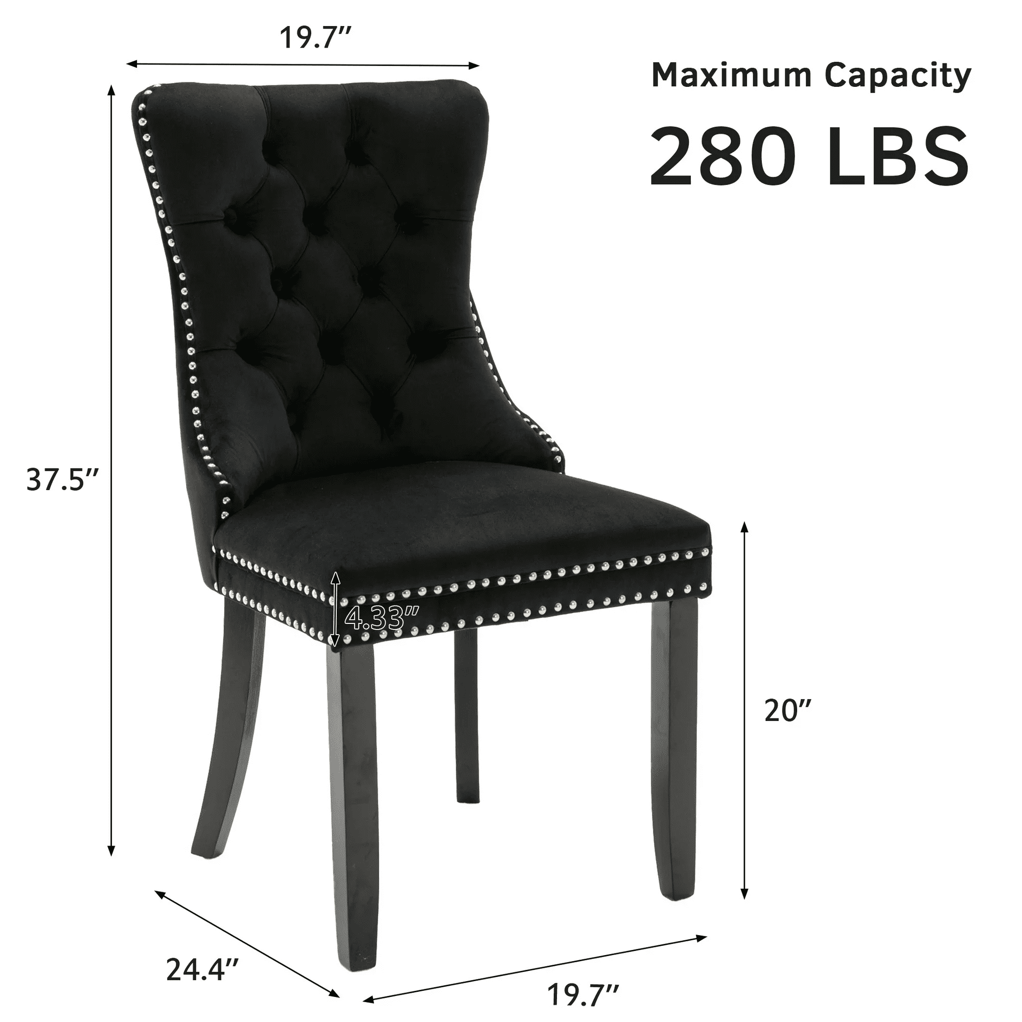 Dining Chairs Set of 2, Upholstered High-End Tufted Dining Room Chair with Back Ring and Nailhead Trim, Modern Velvet Kitchen Chairs with Solid Wood Legs for Kitchen, Home,Black