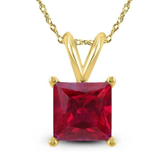 SZUL Women's 14K Yellow Gold 4MM Square Ruby Pendant
