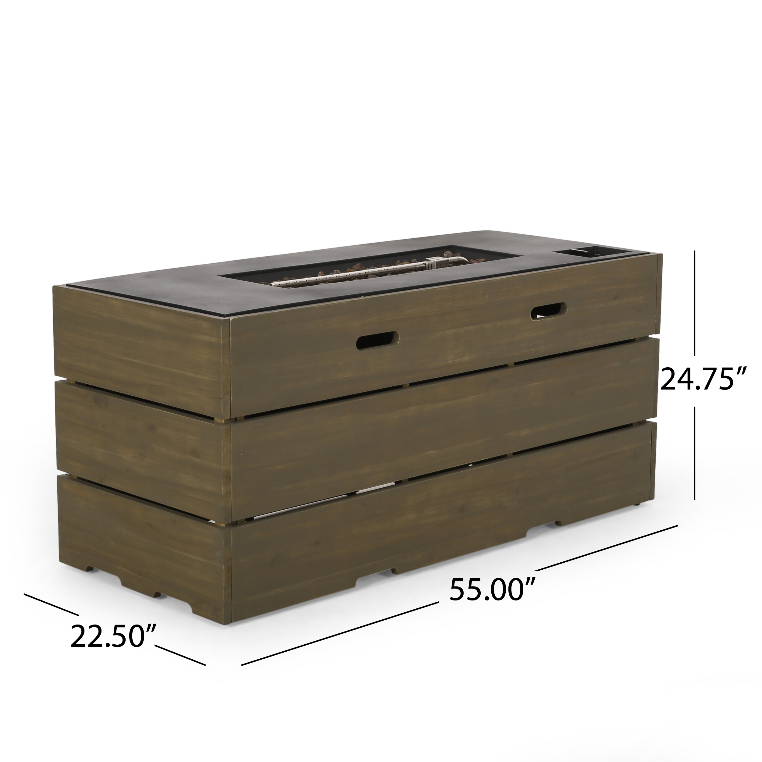 Barnsley Acacia Wood Outdoor 55" Rectangular Fire Pit - 40,000 BTU, Gray