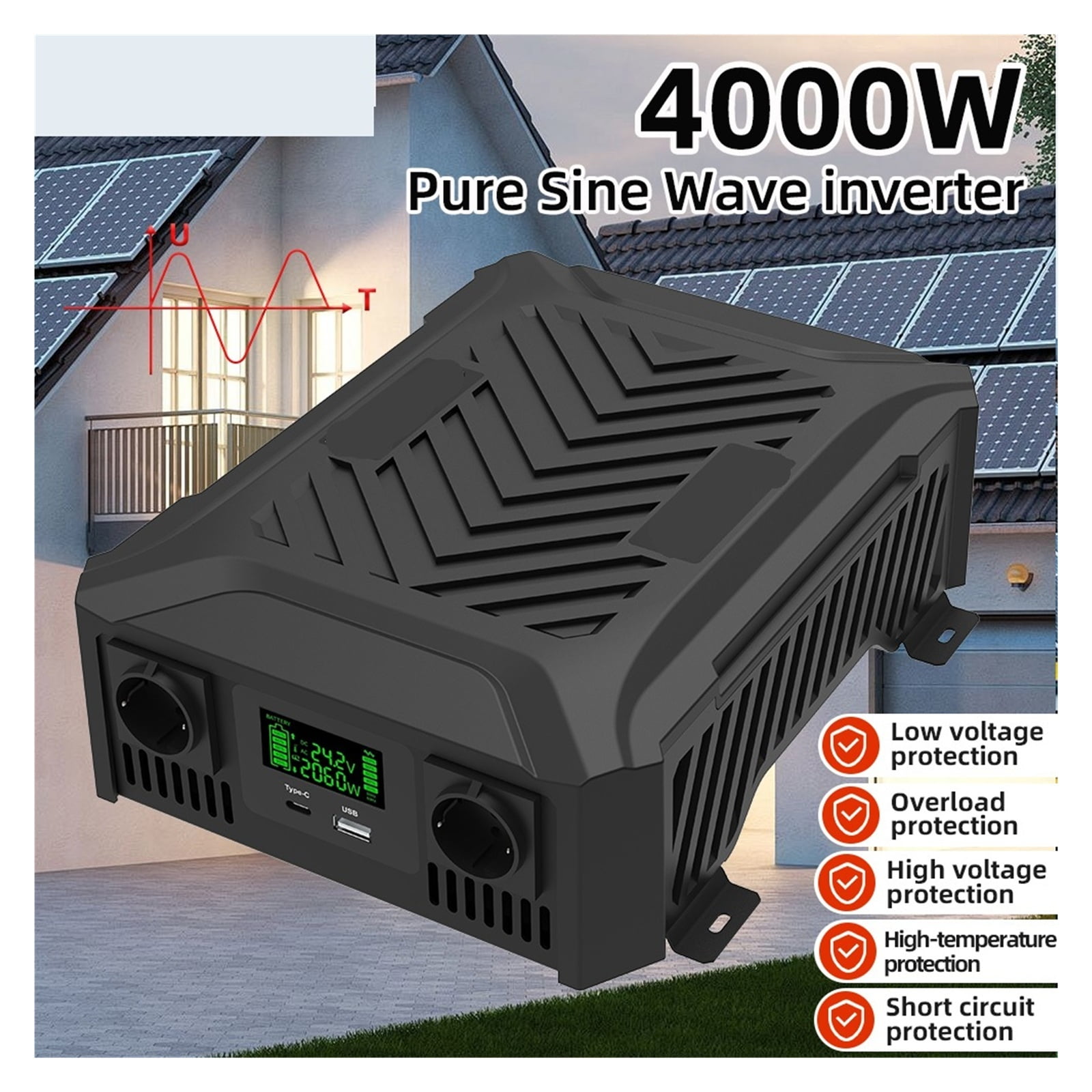 Pure Sine Wave Inverter Two Voltages Support Inverter Peak Power 4000W