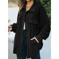 thumbnail image 3 of Asyoly Women Casual Button Down Shacket Jacket Long Sleeve Solid Color Oversized Trench Pea Coat Coat with Pockets, 3 of 7