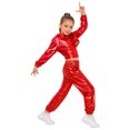 thumbnail image 3 of Hansber Kids Girls Shiny Metallic Hoodie Crop Top with Cami Vest and Pants Hip Hop Jazz Dance Outfit Red 10, 3 of 7