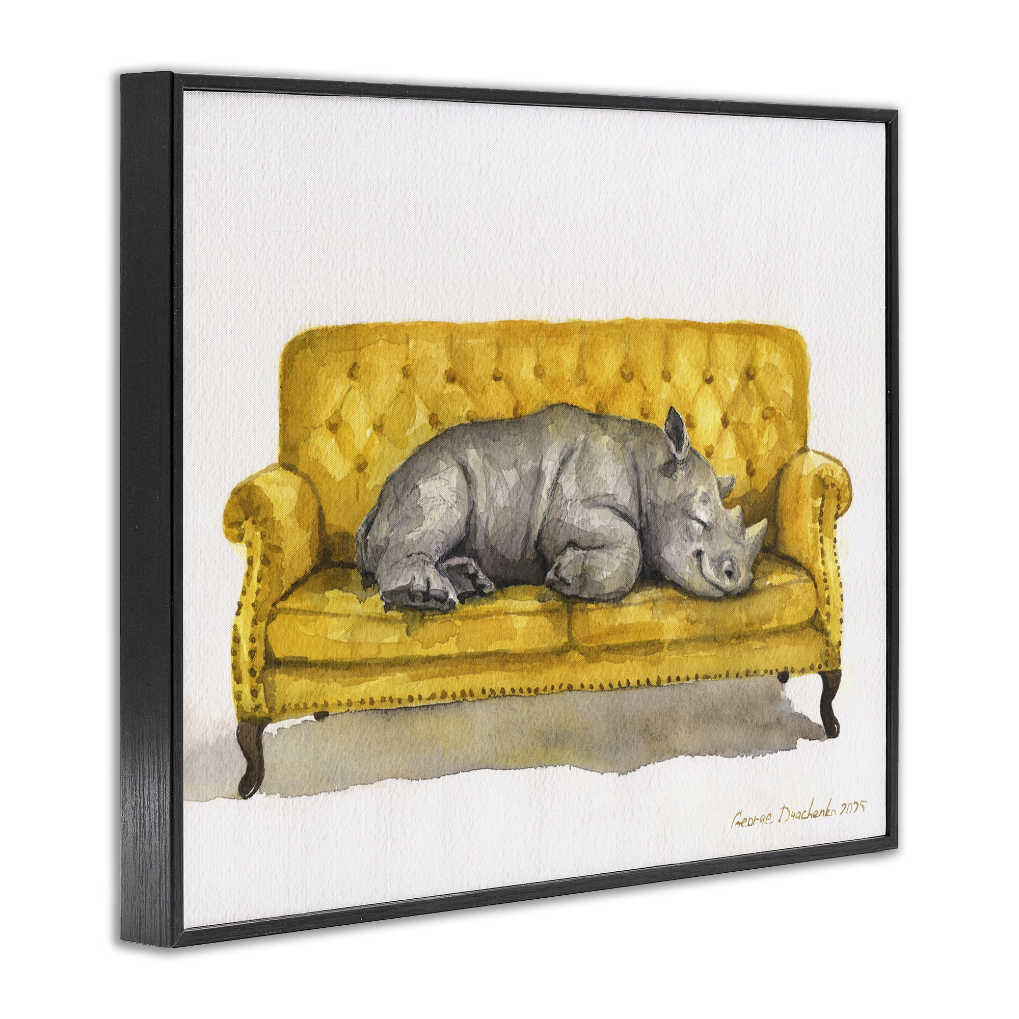 Stupell Industries Cute Rhino Resting Black Framed Giclee Art, design by George Dyachenko