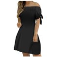thumbnail image 2 of LOVZFMLL Robe pour Femmes Mode Été Aguichant à Épaules Dénudées Manches Courtes Unie avec Poches Noir P, 2 of 6