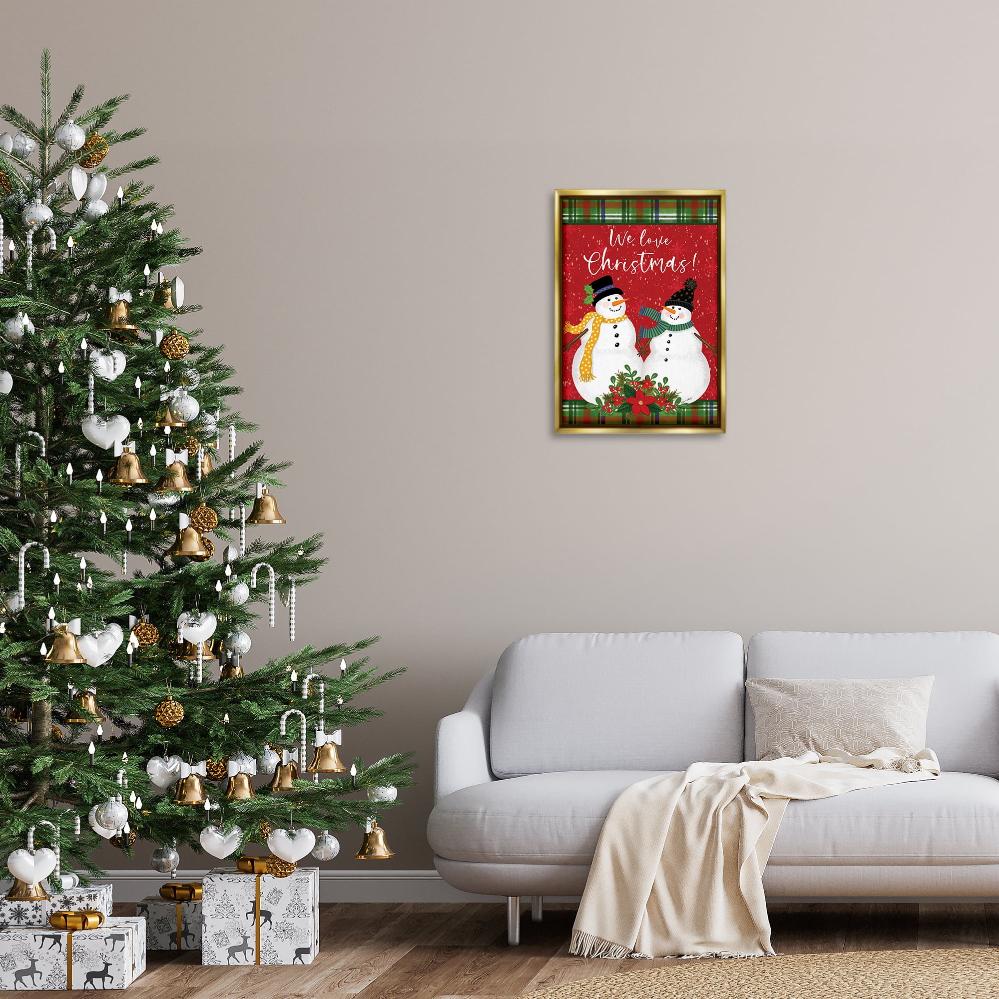 Stupell Industries We Love Christmas Holiday Painting Gold Floater Framed Art Print Wall Art, 17 x 25
