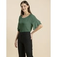 thumbnail image 4 of Moomaya Womens Solid Top, Round Neck Ruffled Bell Sleeves Casual Summer Top, 4 of 7