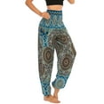thumbnail image 4 of SWSMCLT Women's Boho Harem Yoga Pants Indian Smocked Waist Baggy Bohemian Buddha Gypsy Balloon Pocket Thai Hippie Beach Print Bloomers LoungeTrousers A-Patterned15 Small-Large, 4 of 5