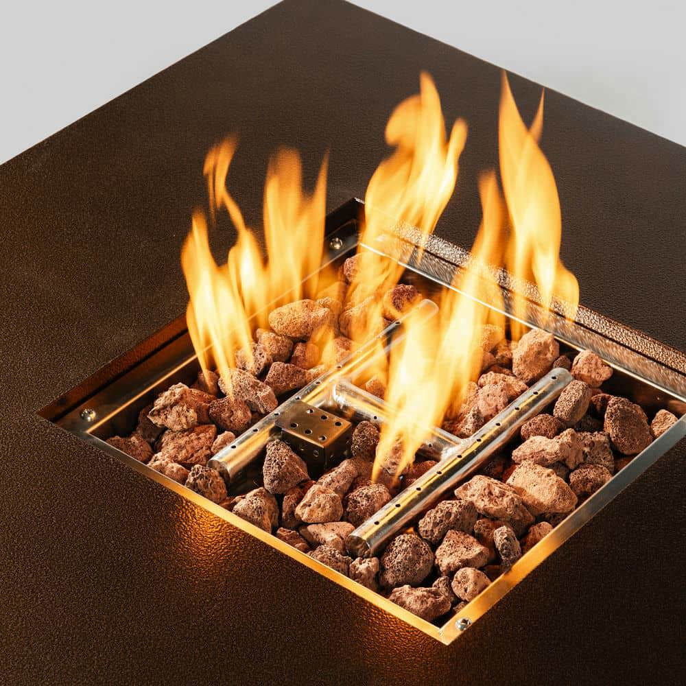 Spaco 28" Square Propane Gas Fire Pit Table, 50000 BTU Steel Fire Pit, Fire Pit Table for Outdoor as Patio, Deck, Backyard, Brown