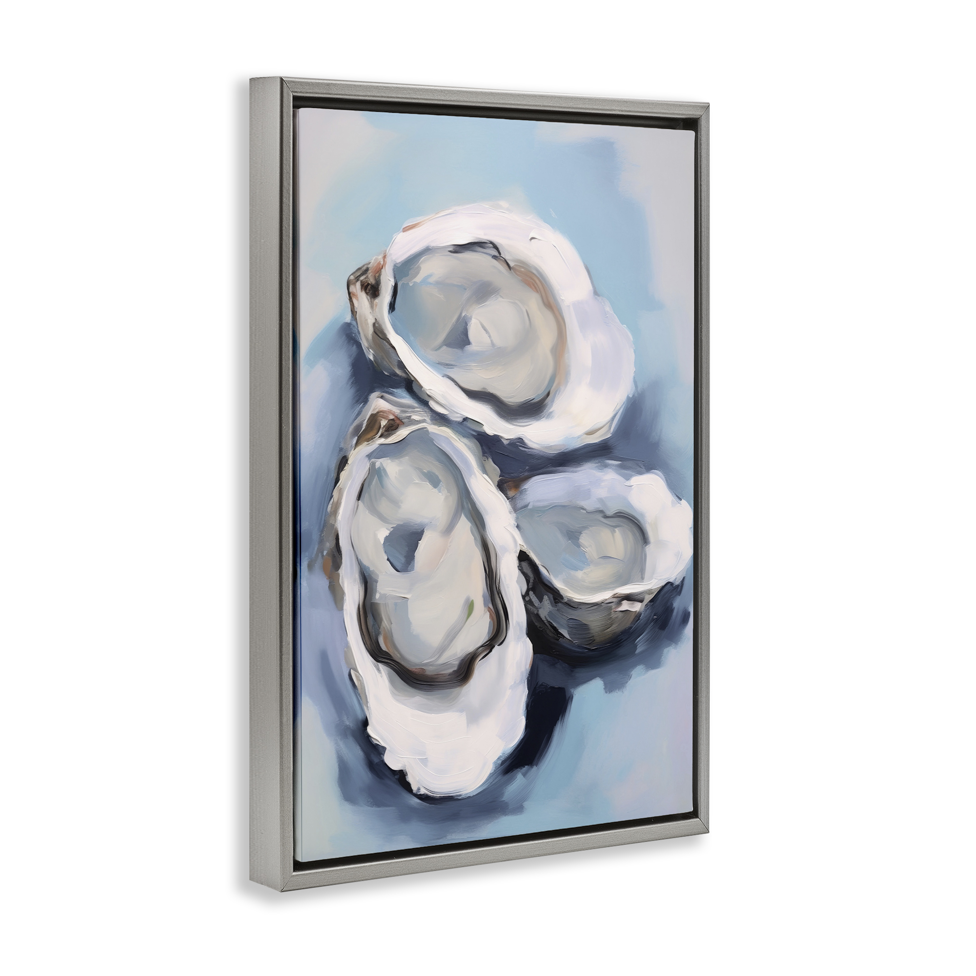 Stupell Industries Three Oyster Seashells Animals & Insects Painting Gray Floater Framed Canvas Art Print Wall Art, 21 x 31
