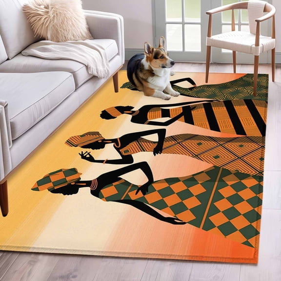 African Black Area Rug 3x5 Washable Rug Non Slip Nation Women Orange Southwest Geometric Large Area Rug Indoor Floor Carpet for Entryway Bedroom Kitchen Living Room Home Office Dining Room Nursery