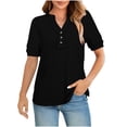 thumbnail image 1 of CHGBMOK Womens Blouses Summer Solid Color V-Neck Button Up Knit Short Sleeved Shirt L, 1 of 8