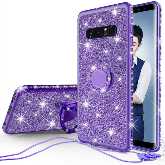 Samsung Galaxy S10e Cas Mignon Anneau Stand Paillettes Étui de Téléphone, Bling Diamant Strass Pare-Chocs Sparkly Kickstand Clair Filles Femmes pour Galaxy S10e - Violet