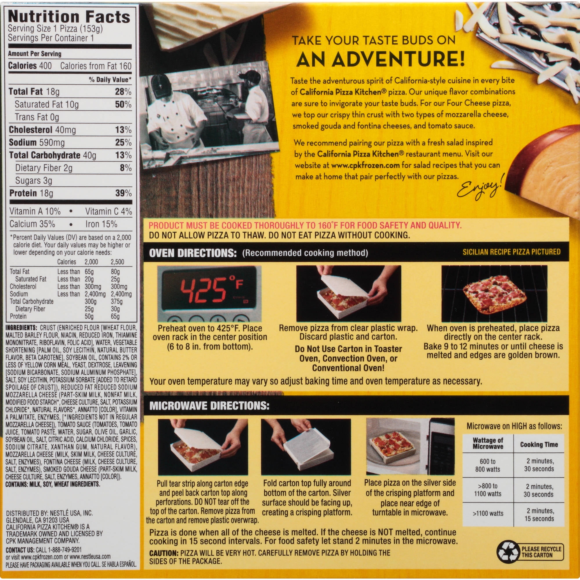 california pizza kitchen frozen pizza nutrition facts