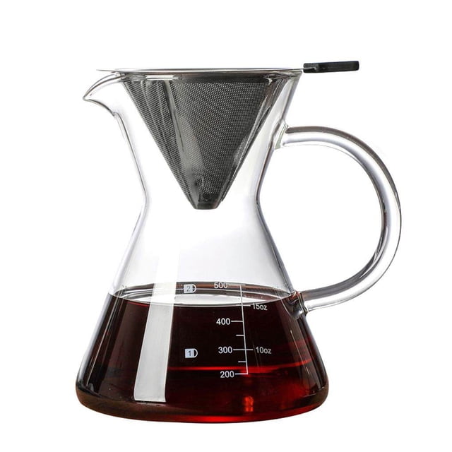 Bearachild Cafetera de vidrio de 500 ml con filtro de acero inoxidable Cafetera con gotero para el hogar y la oficina Juegos de servir café y té