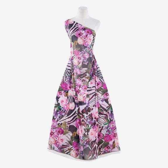 Zelouf Heather Animal Floral Print Chiffon , Sewing, DIY, Crafts Fabric by the Yard, Fuchsia/mauve, 3 Yard