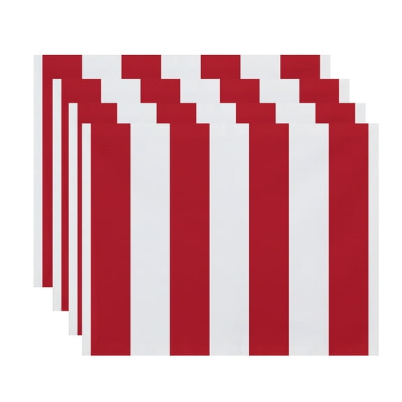 Simply Daisy, 18 x 14 Inch, Rugby Stripe, Stripe Print Placemat (Set of 4), Red