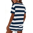 thumbnail image 4 of ylioge Womens 2 Piece Pajama Sets Short Sleeve Sleep Tops and Shorts Casual Stripe Printed Comfortable Loungewear Homewear Pajamas Outfits Set, 4 of 8