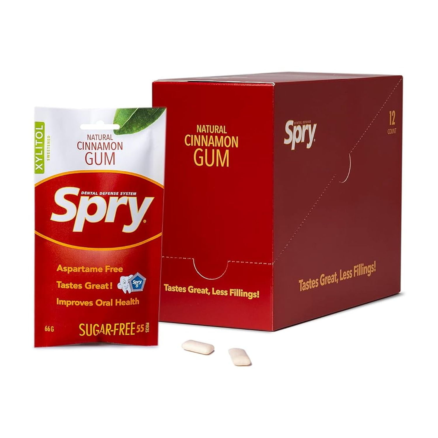 Spry On The Go Natural Xylitol Chewing Gum, Aspartame-Free Sugar-Free, Cinnamon, 55 Pieces, 12 pack