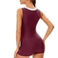 thumbnail image 5 of Athletic One Piece Swimsuits for Women Built in Bra Zipper Up Bathing Suits Modest Boyleg Swimwear Wine 3XL, 5 of 5