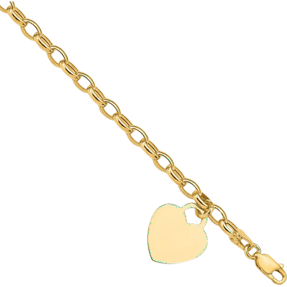 14K Solid Yellow Gold Heart Charm Bracelet