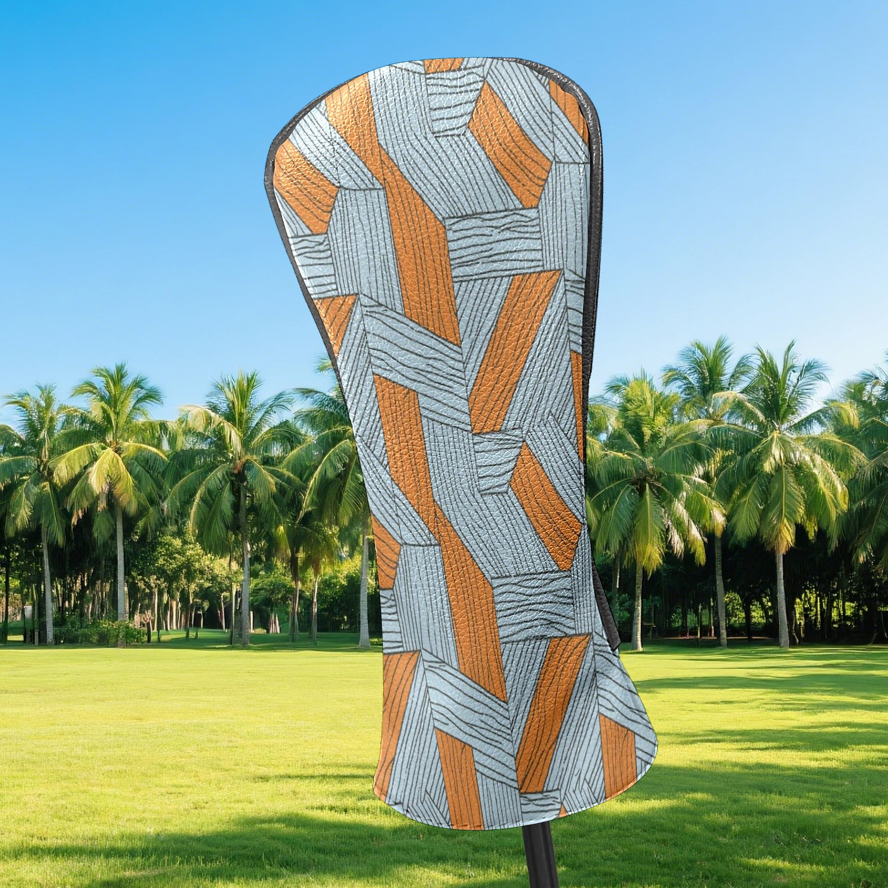 Golf Club Head Cover Waterproof Leather Golf Accessories HeadCovers Set Driver Headcover for Women Men Geometric Striped Grid