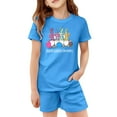 thumbnail image 4 of ibiyuan Girls 2 piece summer outfit short sleeve Easter Holiday Printed Short Sleeve T-Shirt and Shorts Pajama Set for Kids Boys and Girls,3-4 Years,Sky Blue, 4 of 4