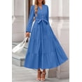 thumbnail image 4 of Vestido Maxi Boho PRETTYGARDEN de Manga Larga con Escote en V Azul Talla L, 4 of 8