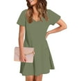 thumbnail image 4 of Arnsht Womens Summer T Shirt Dress Solid Color Fashion Casual Short Sleeve V Neck Loose Flowy Mini Dresses with Pockets Green L, 4 of 7
