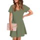 thumbnail image 4 of Vestido Corto de Verano de Moda de Color Sólido Vestido Casual de Cuello en V de Manga Corta, Desgaste Ligero de Poliéster para las Mujeres, Lavado de Manos, 4 of 7