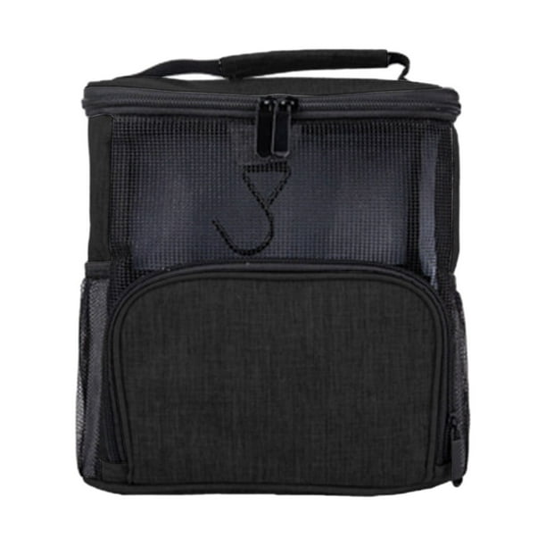 Bolsa de ducha de malla, portátil, para baño, gimnasio, viajes y camping, organizador de ducha colgante de secado rápido, neceser, color negro y gris.