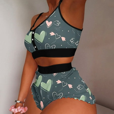 

Women Printing Pajamas Sleeveless Cami Shorts Lingerie Sleepwear Set