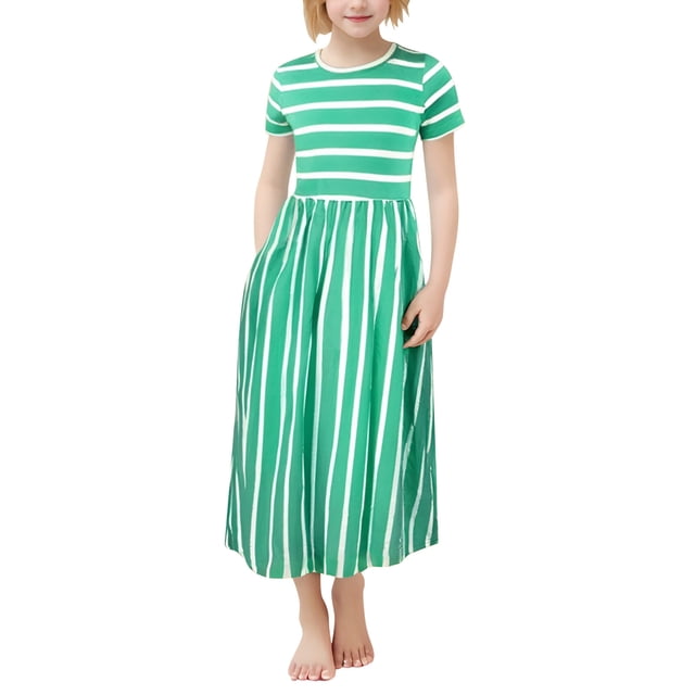 2025 Robes Filles Robe Imprimée Manche Robe pour 1-12 Vêtement Robe Anniversaire Robe Rayée Courte 6