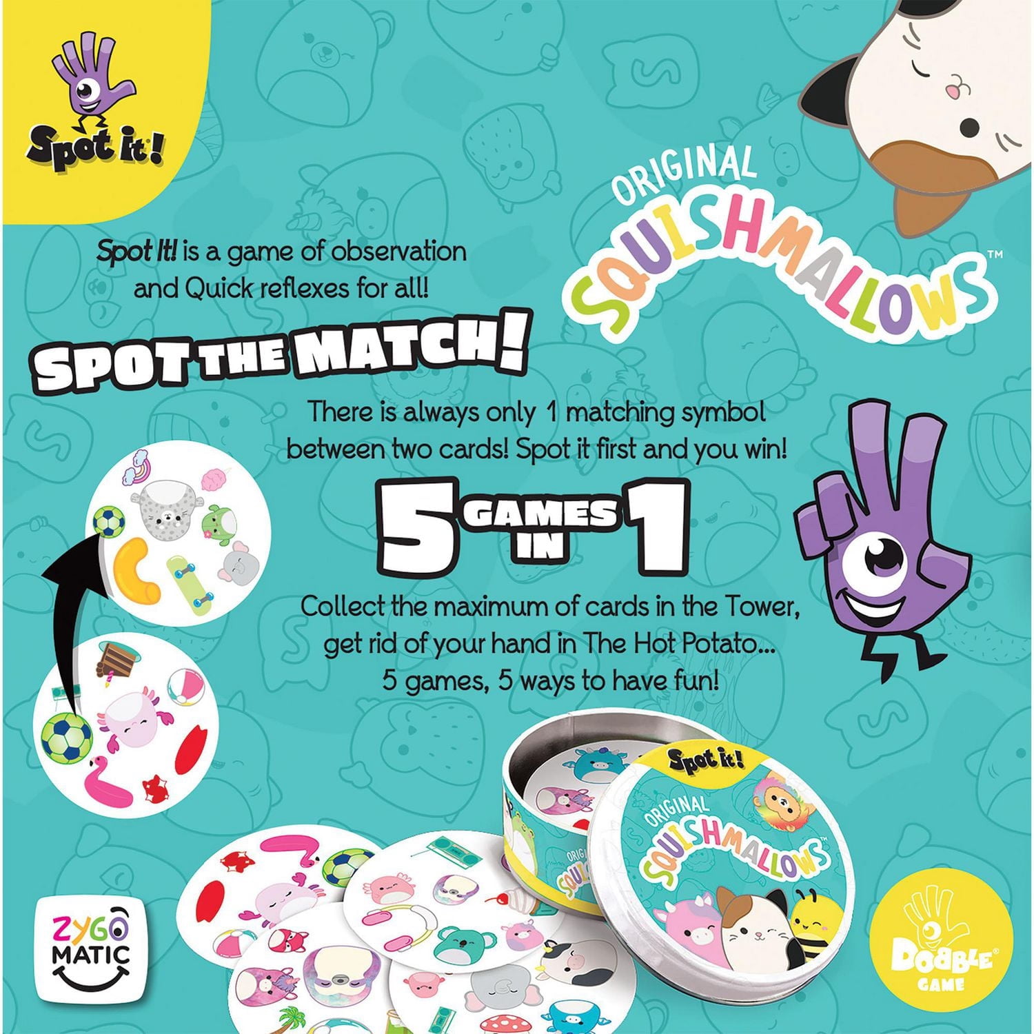 Asmodee - The OP Games - Spot It! - Squishmallow - Fun Card Game for Kids and Adults - For 2 to 8 Players - Ages 4 and up - Multilingual