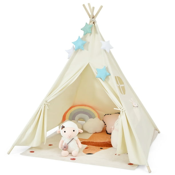 Costway Kids Canvas Teepee Play Tent Foldable Playhouse Toys for