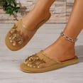 thumbnail image 5 of PMVFHDE Embroidered Mesh Slippers Women Boxy Mule Flat On Shoes Indoor Comfort Breathable Casual Sandals Gold - 5.5, 5 of 7