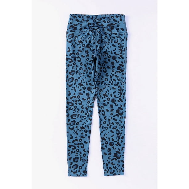 ABPHQTO Leggings activos de mujer con estampado de leopardo azul clásico